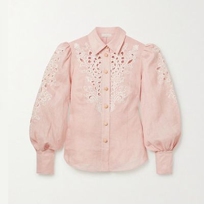 Freja Broderie Anglaise-Trimmed Linen Blouse from Zimmerman