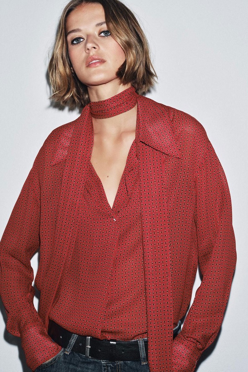 Printed Blouse With Bow Detail