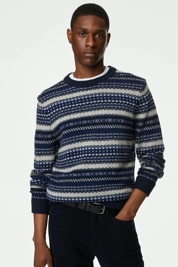 Lambswool Blend Fair Isle Crew Neck Jumper