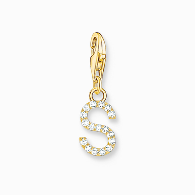 Charm Pendant Letter S With White Stones Gold Plated