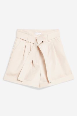 Ecru Leather Look Oversized Shorts from Topshop