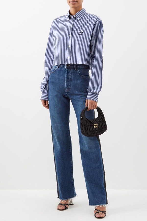 Cropped Striped Cotton-Poplin Shirt from Miu Miu