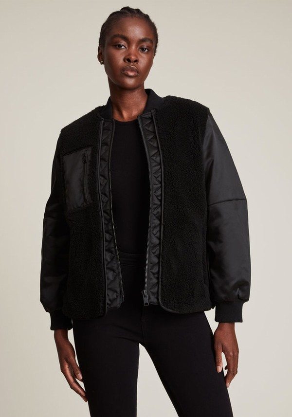 Black Shearling Bomber Jacket from AllSaints