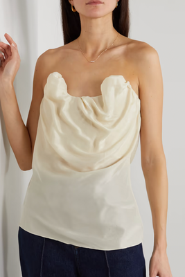 Moulage Strapless Gathered Silk-Satin Top from Totême
