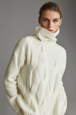 Cable-Knit High Neck Après-Ski Sweater from Massimo Dutti
