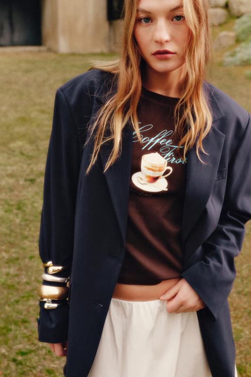 Fitted Coffee First T-Shirt from STRADIVARIUS
