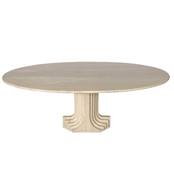Oval Travertine Pedestal Dining Table from Carlo Scarpa