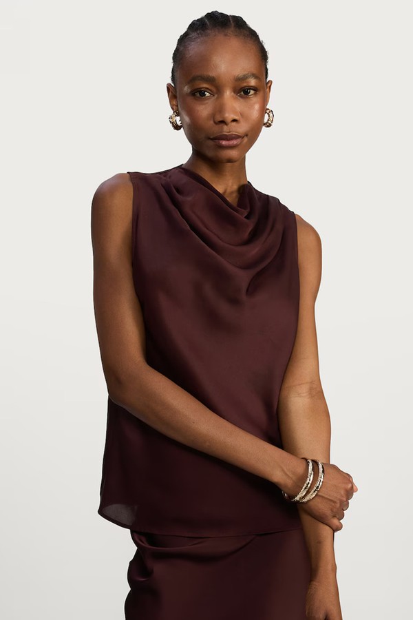  Satin Cowl Neck Sleeveless Blouse from F&F