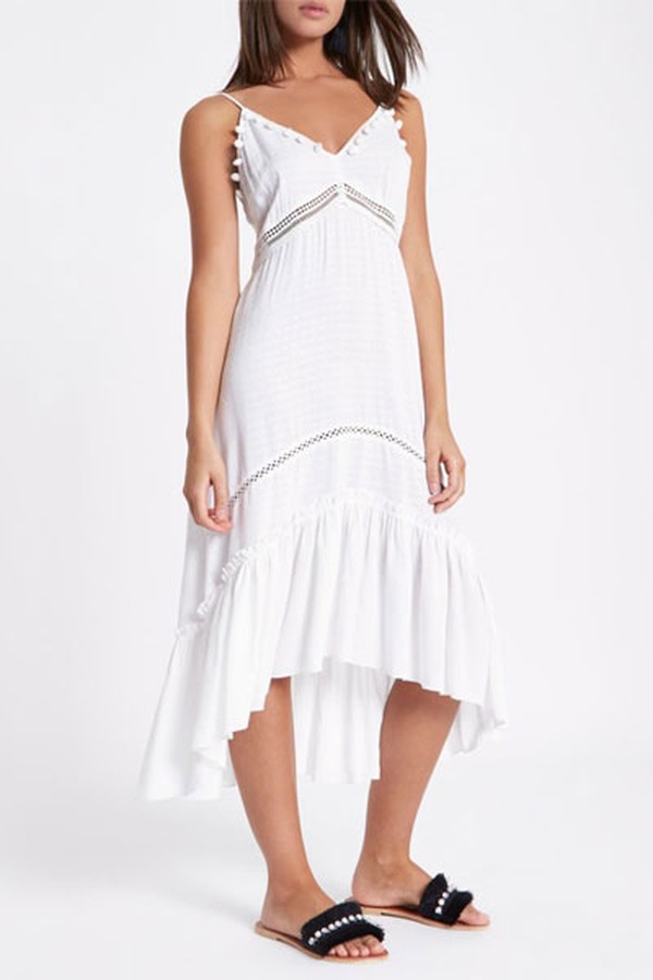 Pom Pom Trim Midi Beach Dress