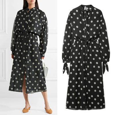 Zahara Pussy Bow Polka Dot Crinkled Chiffon Midi Dress from Nanushka