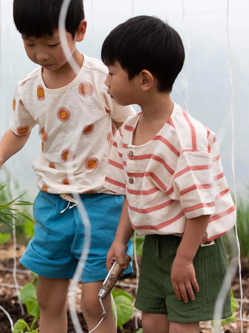 Stripe Loose Fit Short Sleeve Henley Top from Little Green Radicals