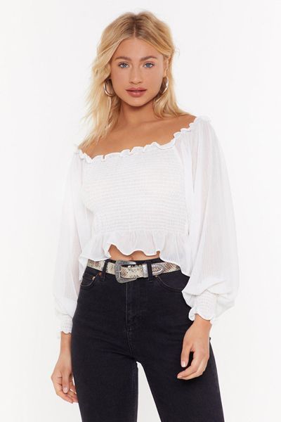 Frill Out Chiffon Off-The-Shoulder Top
