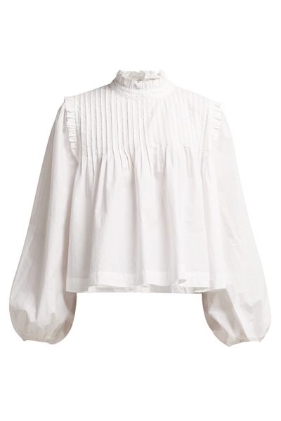 Olayan Pintuck Cotton-Poplin Blouse from Ganni