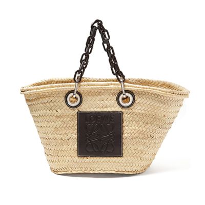 Medium Chain-Handle Woven Straw Bag