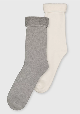 Grey & Cream Terry Lounge Socks 2 Pack