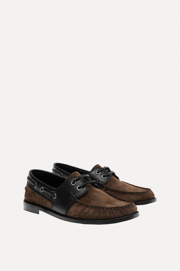 Contrast Leather Deck Shoes