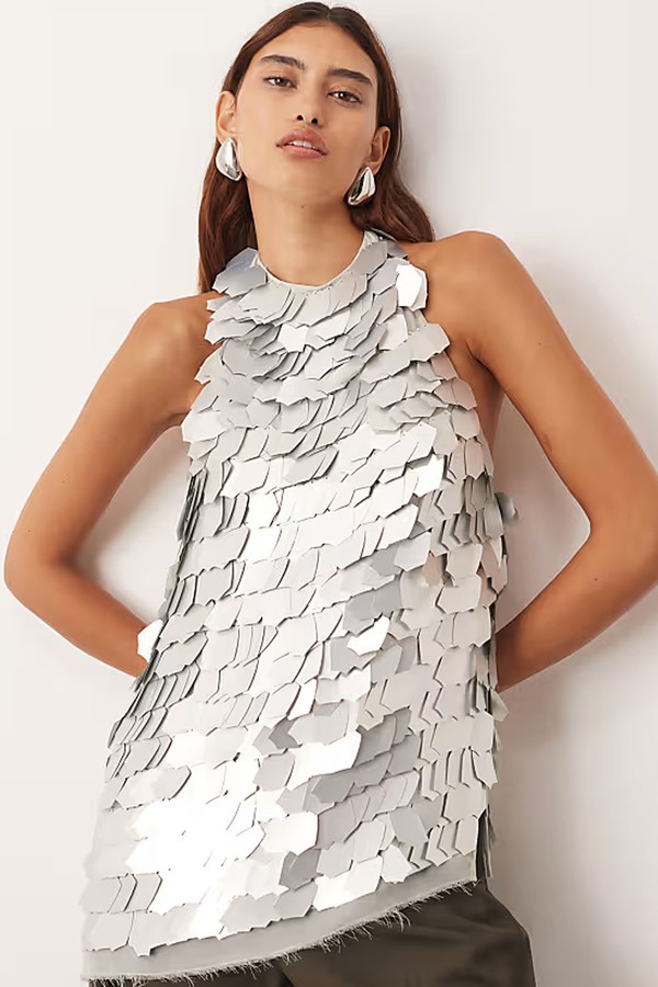 Embellished Shard Sequin Longline Halter Neck Top from ARRANGE