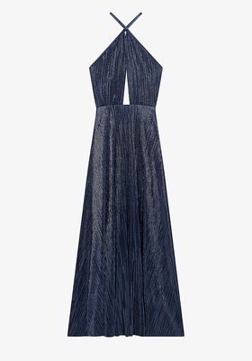 Rustina Cut-Out Pleated-Lamé Woven Dress from Maje