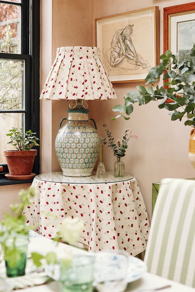 Embroidered Cherry Cotton Structured Box Pleat Lampshade from Alice Palmer & Co