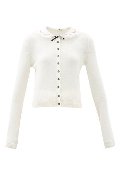 Embroidered-Collar Cashmere Cardigan from Miu Miu