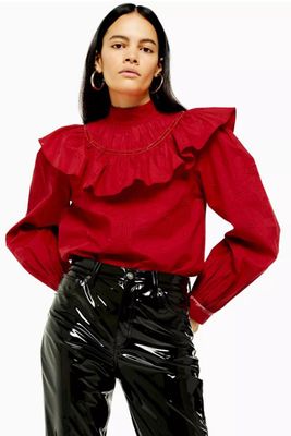 Red Yoke Pintuck Blouse from Topshop