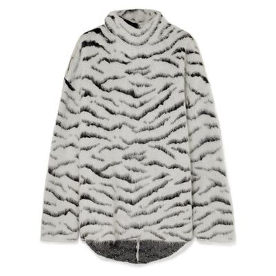 Oversized Turtleneck Mohair-Blend Jacquard Sweater