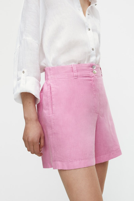 100% Linen Bermuda Shorts With Two Buttons