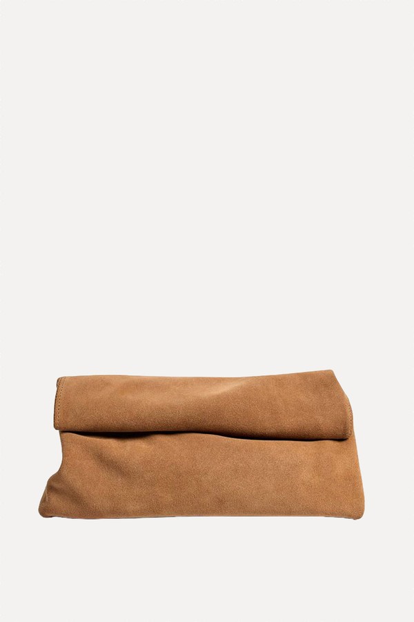 Suede Clutch Bag With Folding Detail