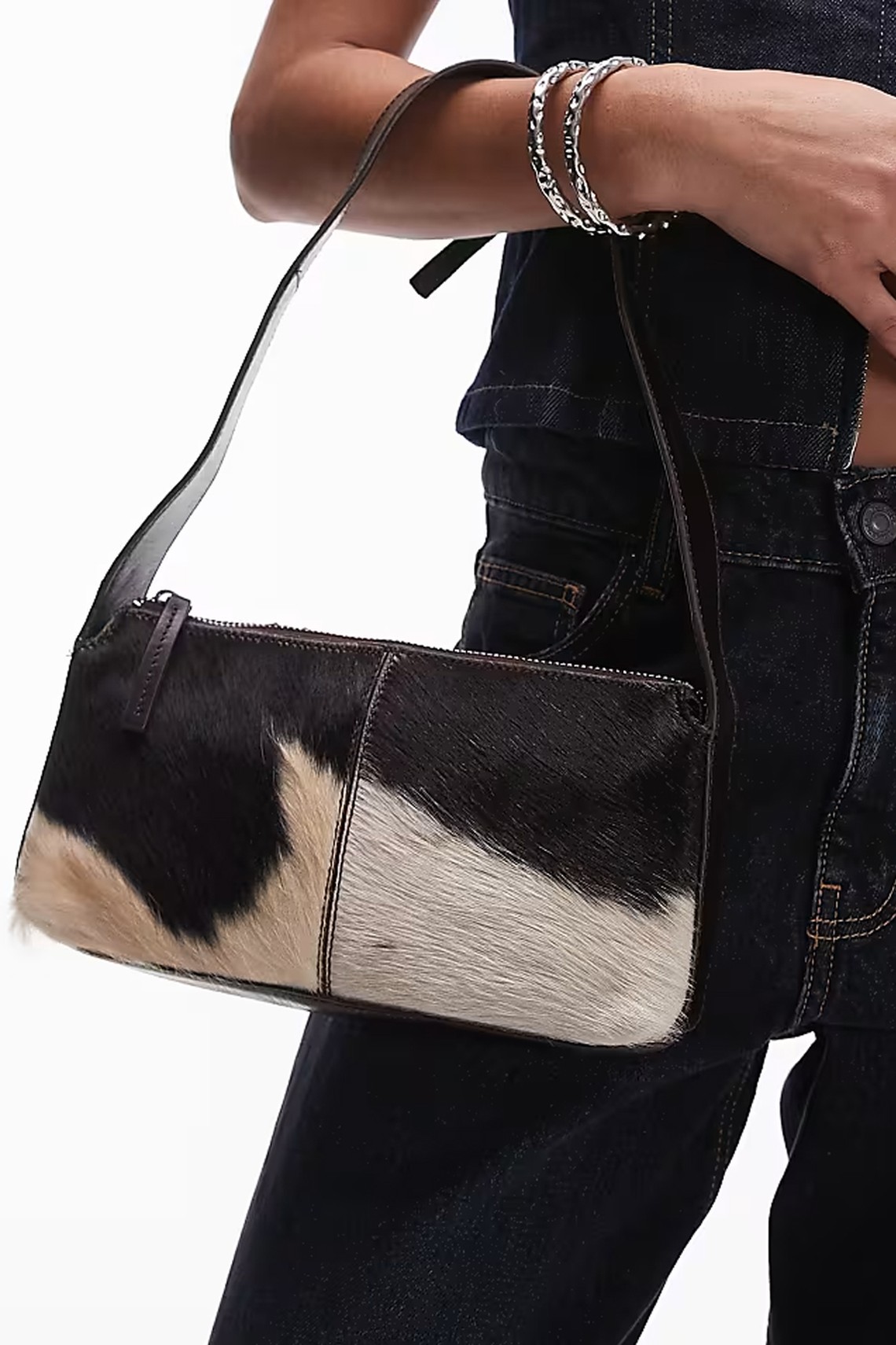 Cow Print Leather Shoulder Bag from Mango