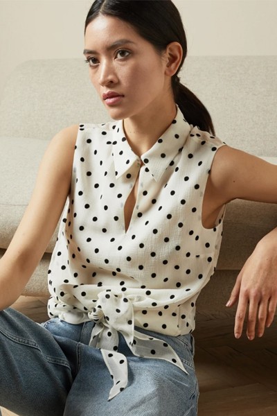 Spotted Tie Waist Blouse