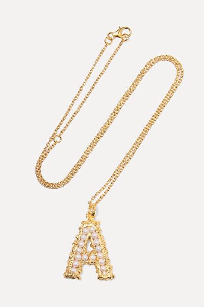 Alphabet Gold-Plated Pearl Necklace from Pacharee