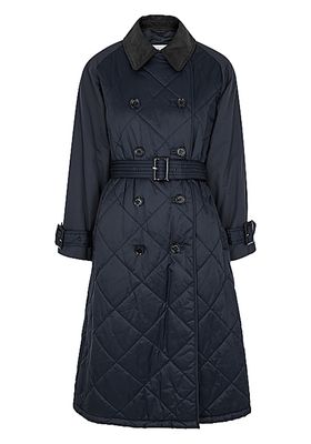 Delia Navy Double-Breasted Quilted Shell Coat from Barbour By Alexa Chung