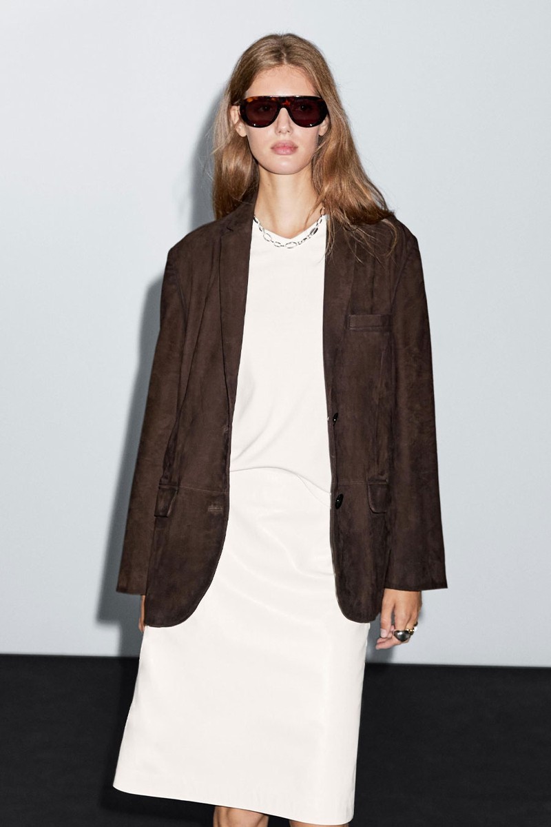 Suede Leather Blazer from Massimo Dutti