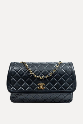 Vintage Black Classic Medium Double Flap Bag In Lambskin Leather With 24k Gold Hardware from Chanel