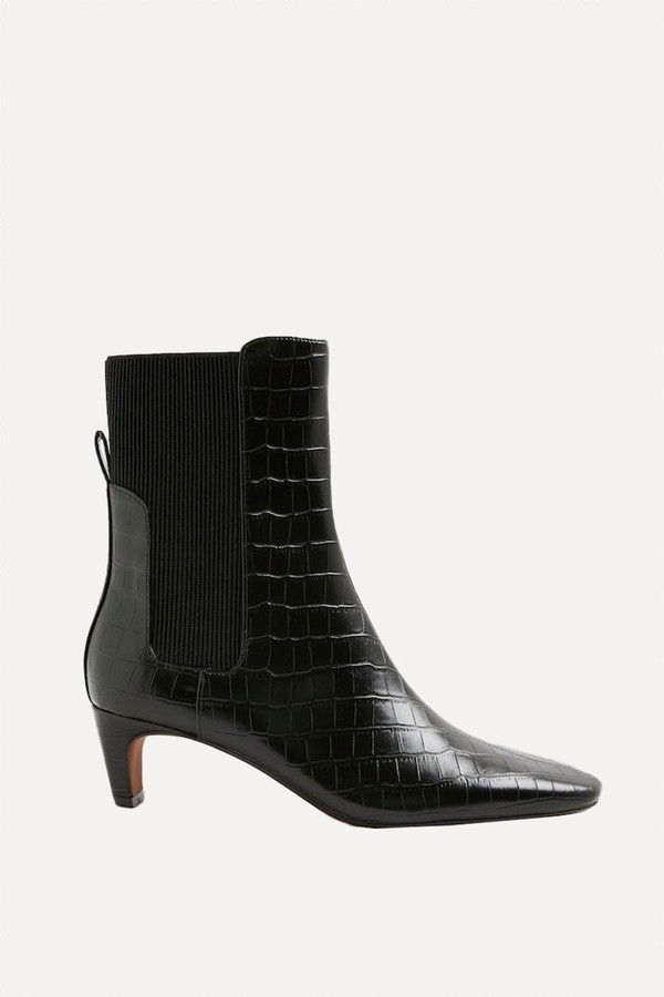 Kitten Heel Croc Textured Ankle Boots from River Island