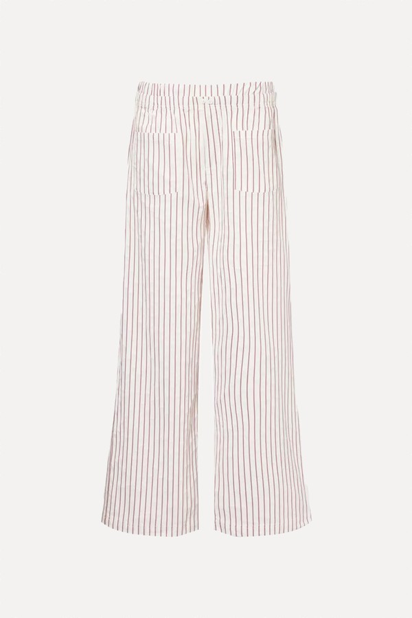 Stripe-Print Straight-Leg Mid-Rise Cotton-Blend Trousers from THE COUTURE CLUB