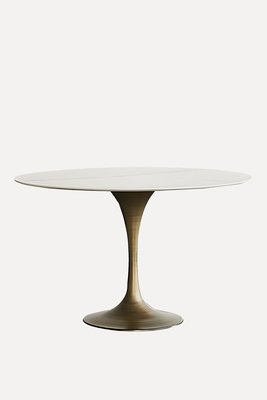Contemporary Round Dining Table Sintered Stone Table with Brass Tulip Base  from Litfad