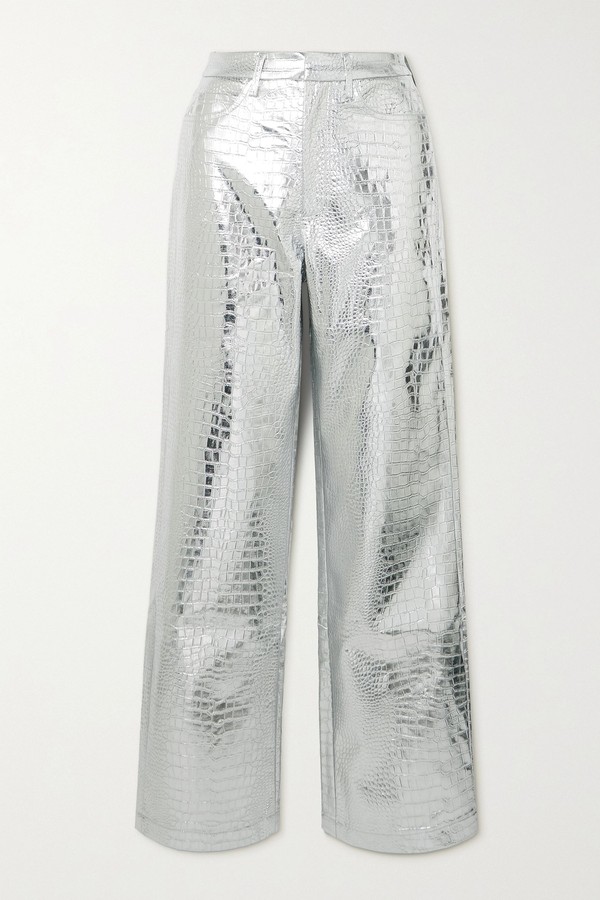 Rotie Metallic Croc Effect Coated Faux Leather Wide-Leg Pants from ROTATE Birger Christensen