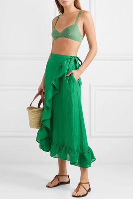 Ruffled Linen-Blend Wrap Skirt from Lisa Marie Fernandez