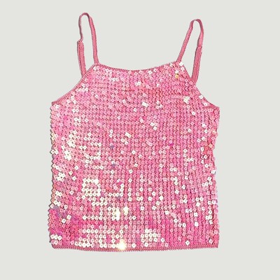 Early 2000s Baby Pink Sequin Cami Top from Vintage