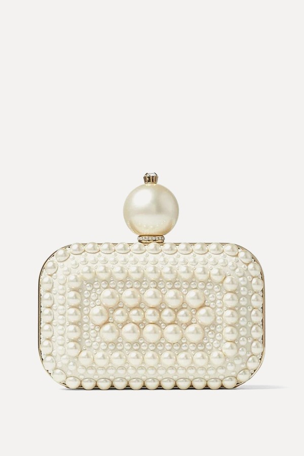 Micro Cloud Suede Clutch Bag With All-Over Pearl Embellishment
