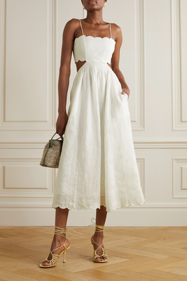 Jude Lace-UP Cutout Scallop Linen Voile Midi Dress from Zimmermann