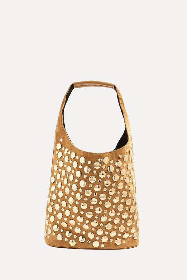 Faux Suede Studded Bucket Shoulder Bag from River Island