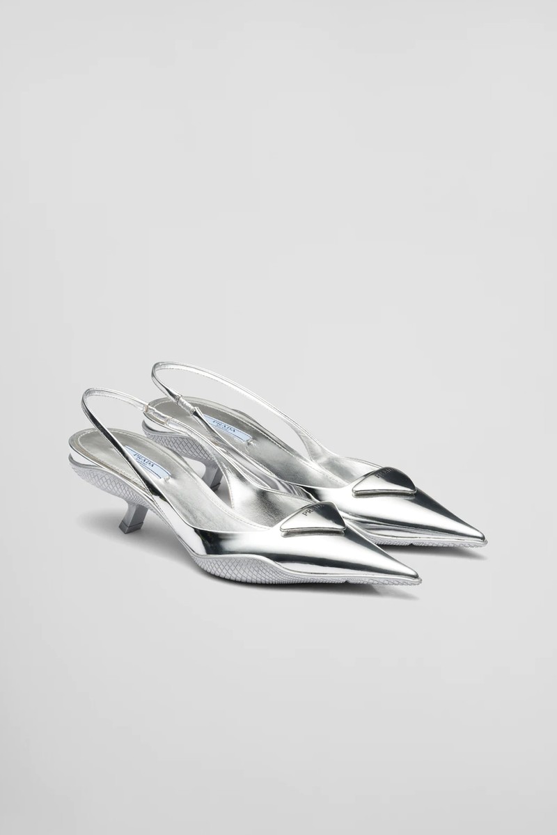 Brushed Leather Slingback Pumps from Prada