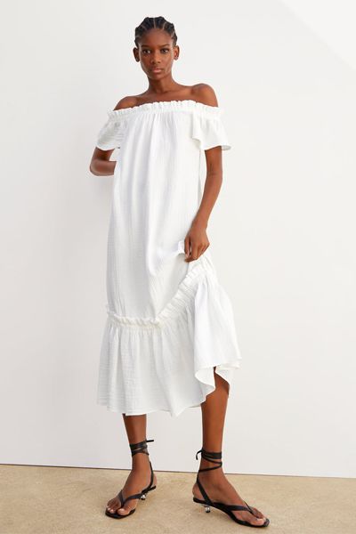 Textured Weave Dress with Ruffle Trim