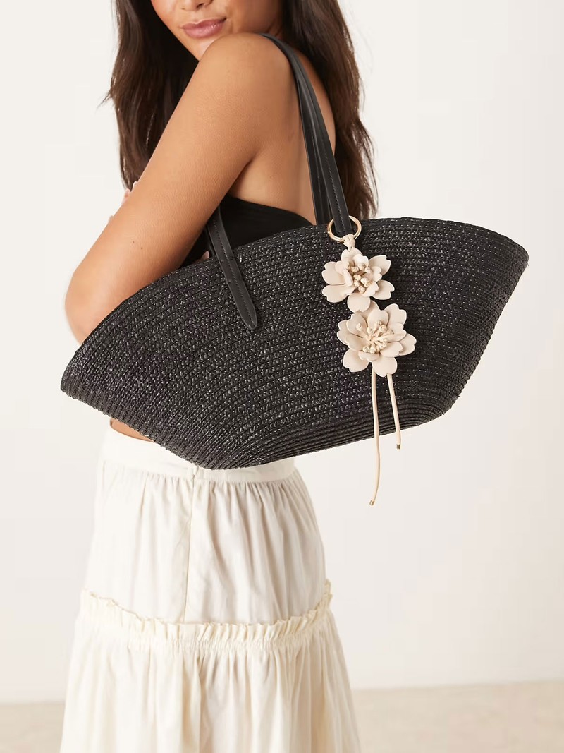 Woven Straw Bag With Flower Charm from Mango