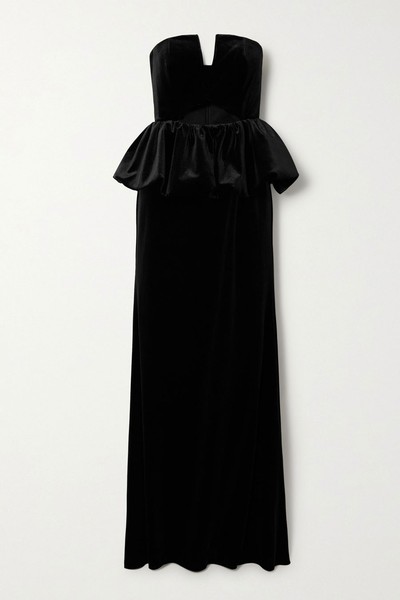 Strapless Cutout Velvet Peplum Maxi Dress from Self-Portrait