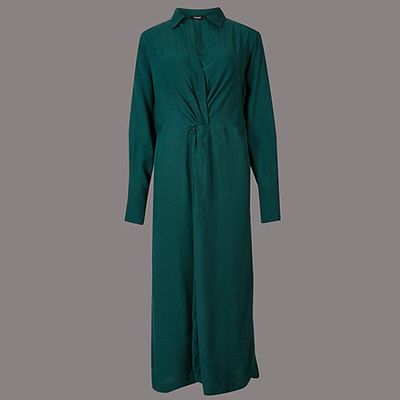 Textured Twist Knot Shirt Dress 