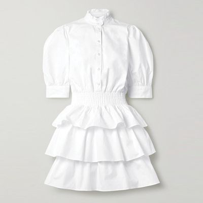 Tiered Shirred Cotton-Poplin Mini Dress from Michael Kors