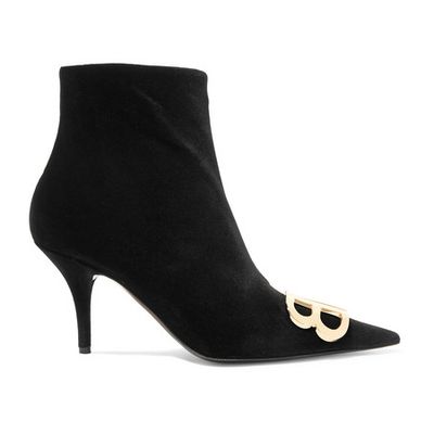 Knife Logo Embellished Velvet Ankle Boots from Balenciaga